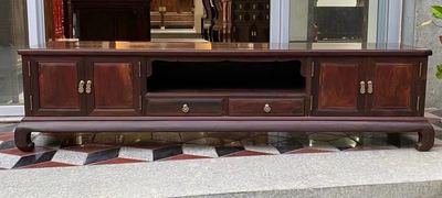 老挝大红酸枝四门两抽电视柜