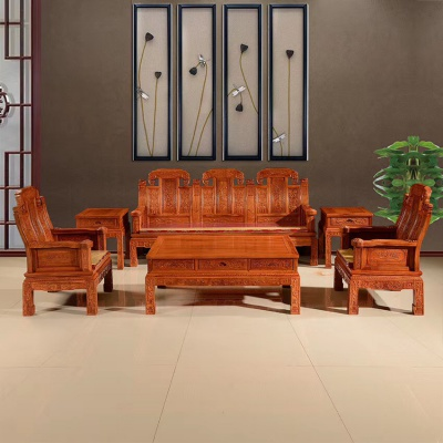 缅甸花梨（大果紫檀）小象头六件套沙发